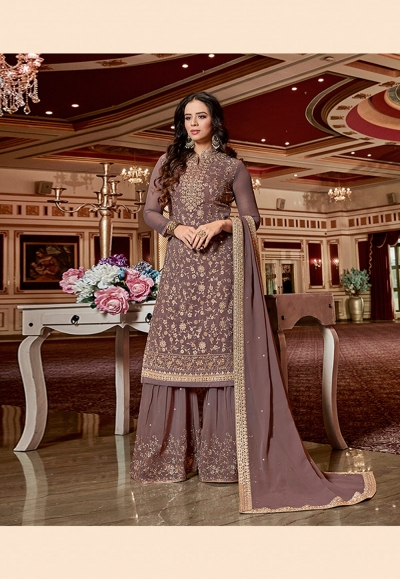 Brown georgette embroidered sharara suit  4520